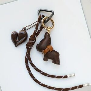 Brown Vegan Leather French Bulldog Heart Bag Purse Backpack Charm